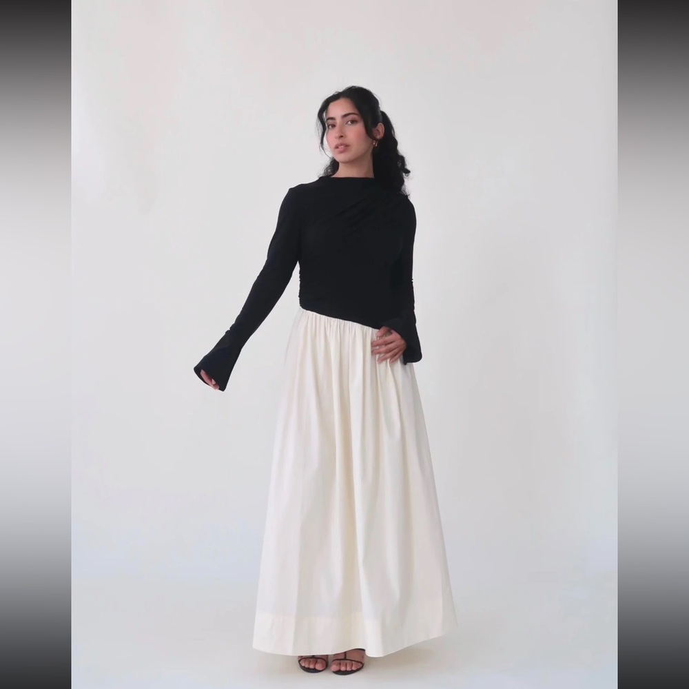 Black & Cream Asymmetrical Drape Dress